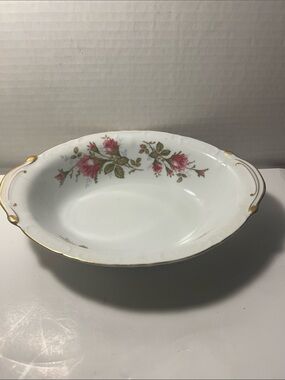 Porcelain Rose-Pattern Serving Bowl with Gold Trim - Vintage 1950’s vegetable